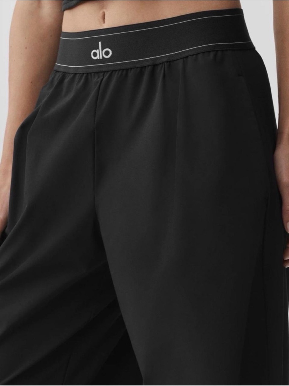 ALO Yoga Black Wide-Leg Lounge Pants with Logo Waistband